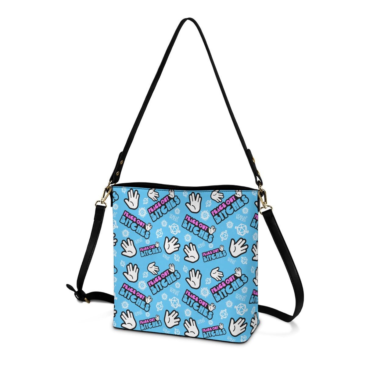Peace Out Bitches - Sky Cross Body Bucket Bag - Supernatural Inspired - Goblin Wood Exclusive - Goblin Wood