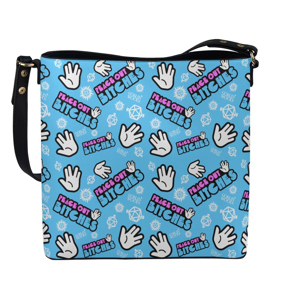 Peace Out Bitches - Sky Cross Body Bucket Bag - Supernatural Inspired - Goblin Wood Exclusive - Goblin Wood