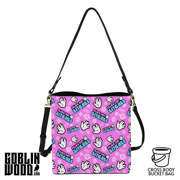 Peace Out Bitches - Bubblegum Cross Body Bucket Bag  - Supernatural Inspired - Goblin Wood Exclusive