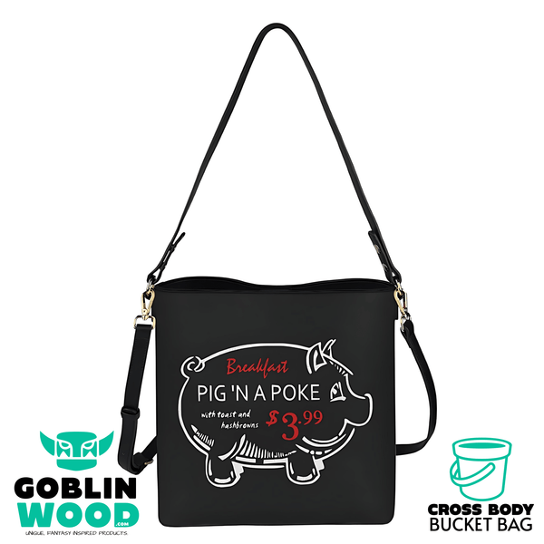 Pig 'N A Poke - Black Cross Body Bucket Bag - Supernatural Inspired - Goblin Wood Exclusive - Goblin Wood