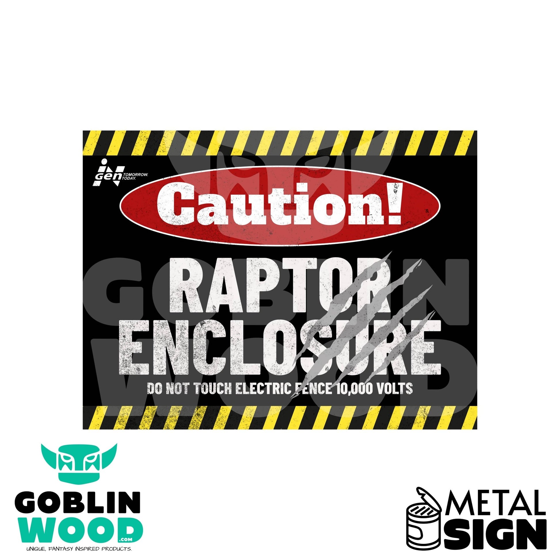 Raptor Enclosure - Metal Decorative Sign - Jurassic Park Inspired - Goblin Wood Exclusive - Goblin Wood
