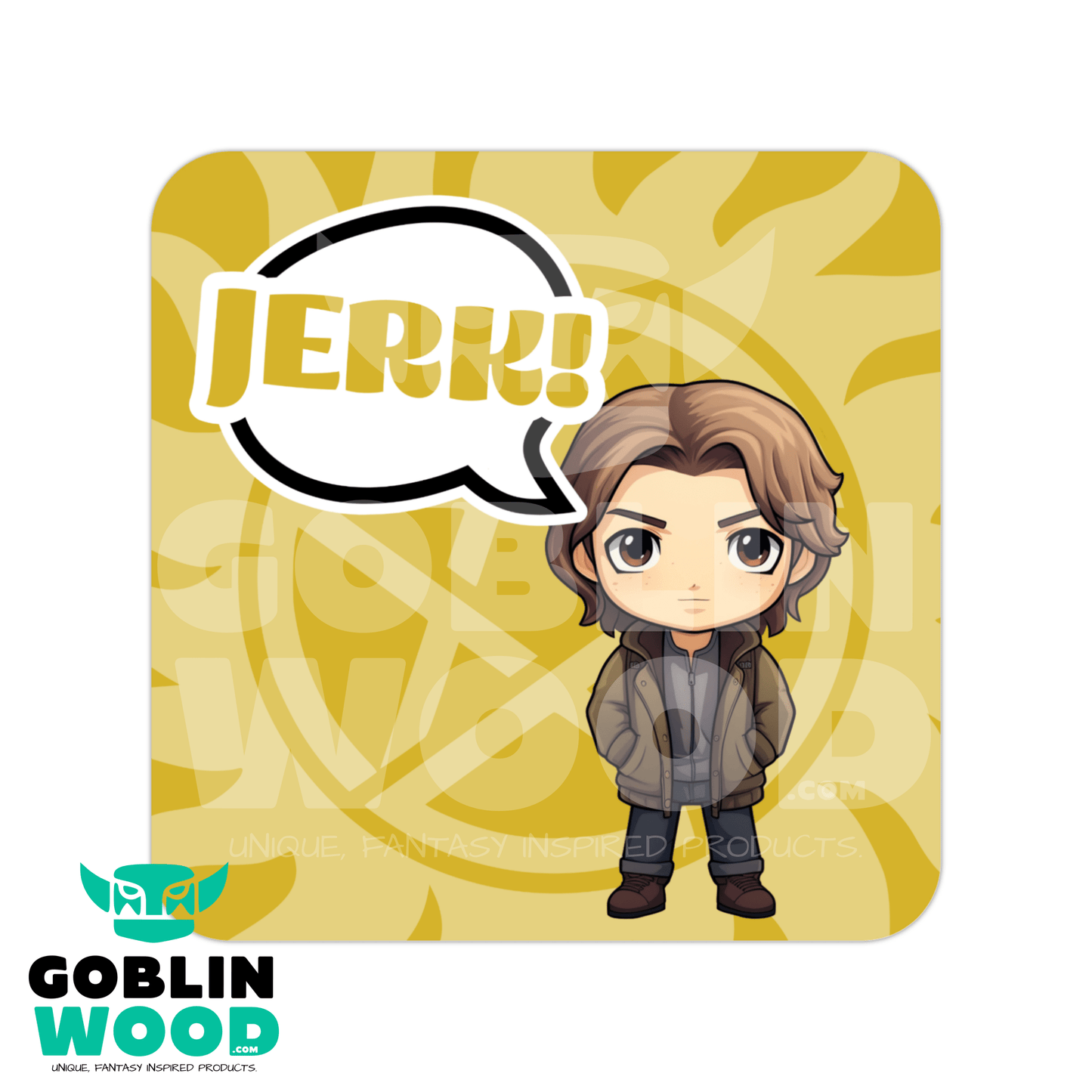 Sam - Kawaii Speech Bubble Drinks Coaster - Supernatural Inspired - Goblin Wood Exclusive - Goblin Wood