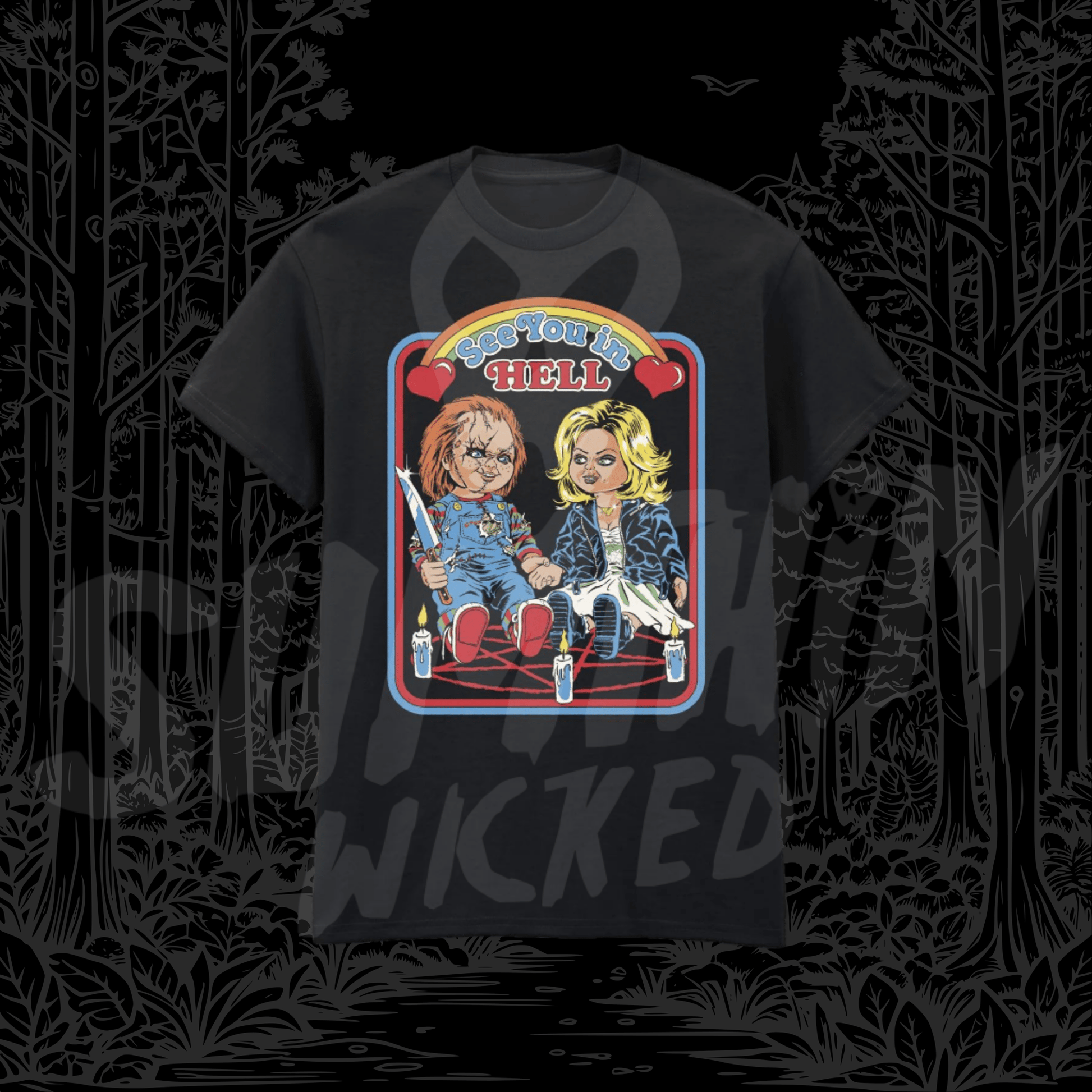 See You In Hell - Chucky Black Premium T-Shirt - Sumthin Wicked - Goblin Wood