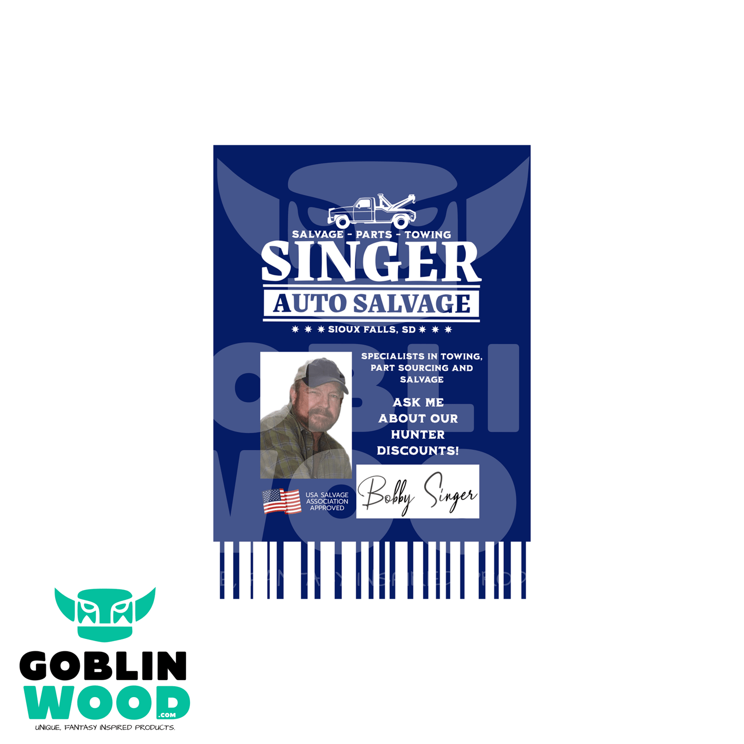 Singer Salvage - Bobby Singer - ID Badge - Supernatural Inspired - Goblin Wood Exclusive - Goblin Wood