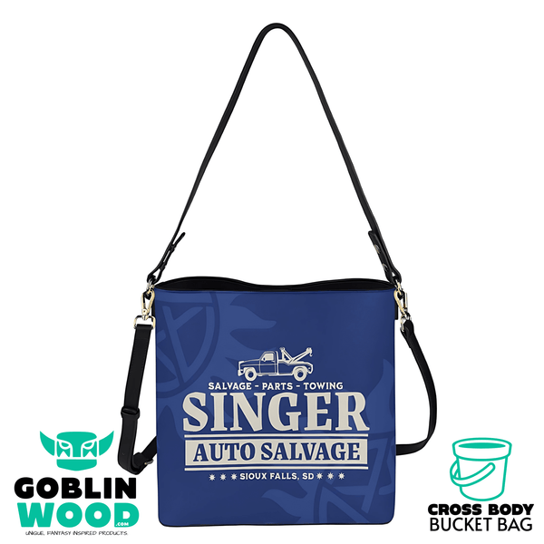 Singer Salvage - Navy Cross Body Bucket Bag - Supernatural Inspired - Goblin Wood Exclusive - Goblin Wood