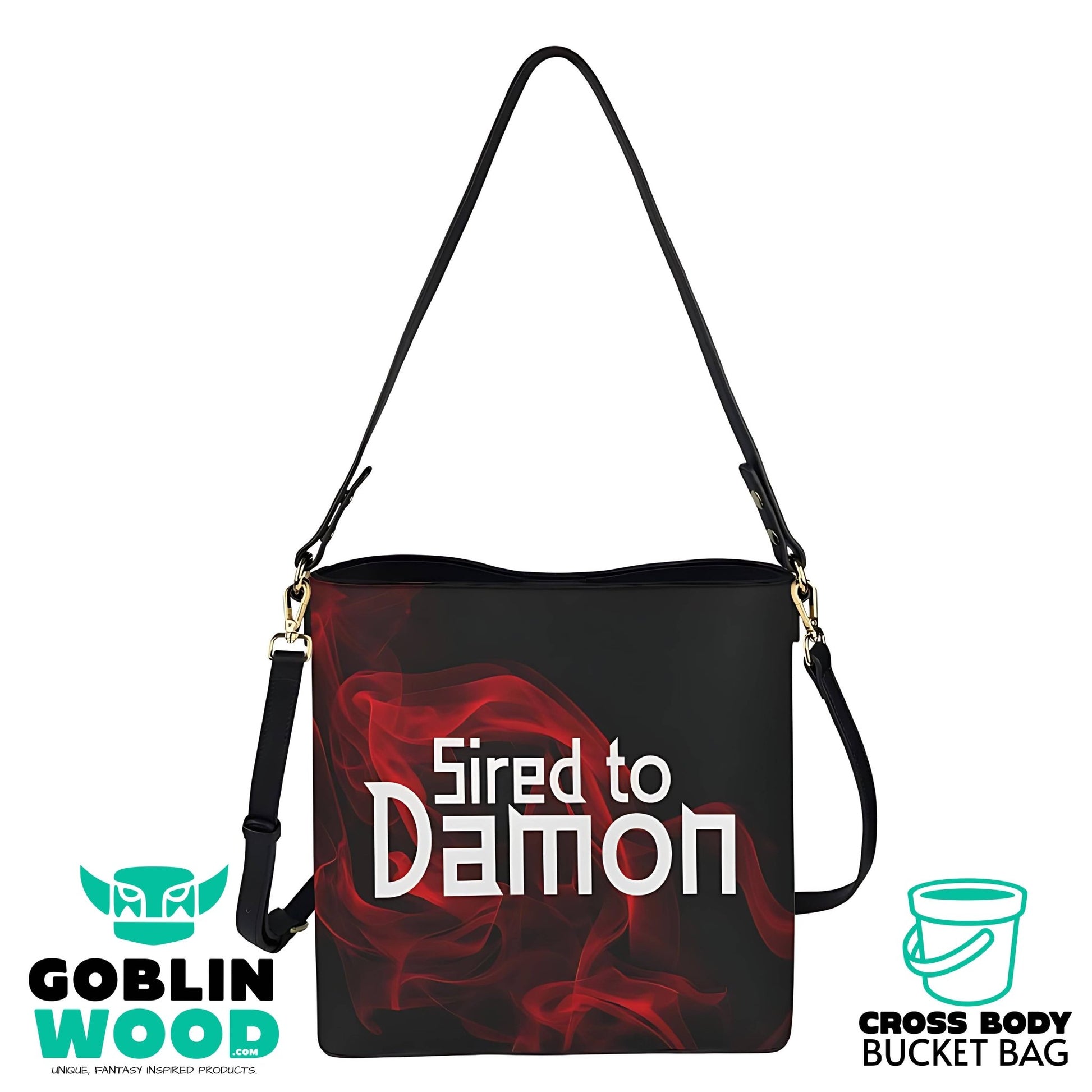 Sired To Damon - Black Cross Body Bucket Bag -  - Goblin Wood Exclusive - Goblin Wood