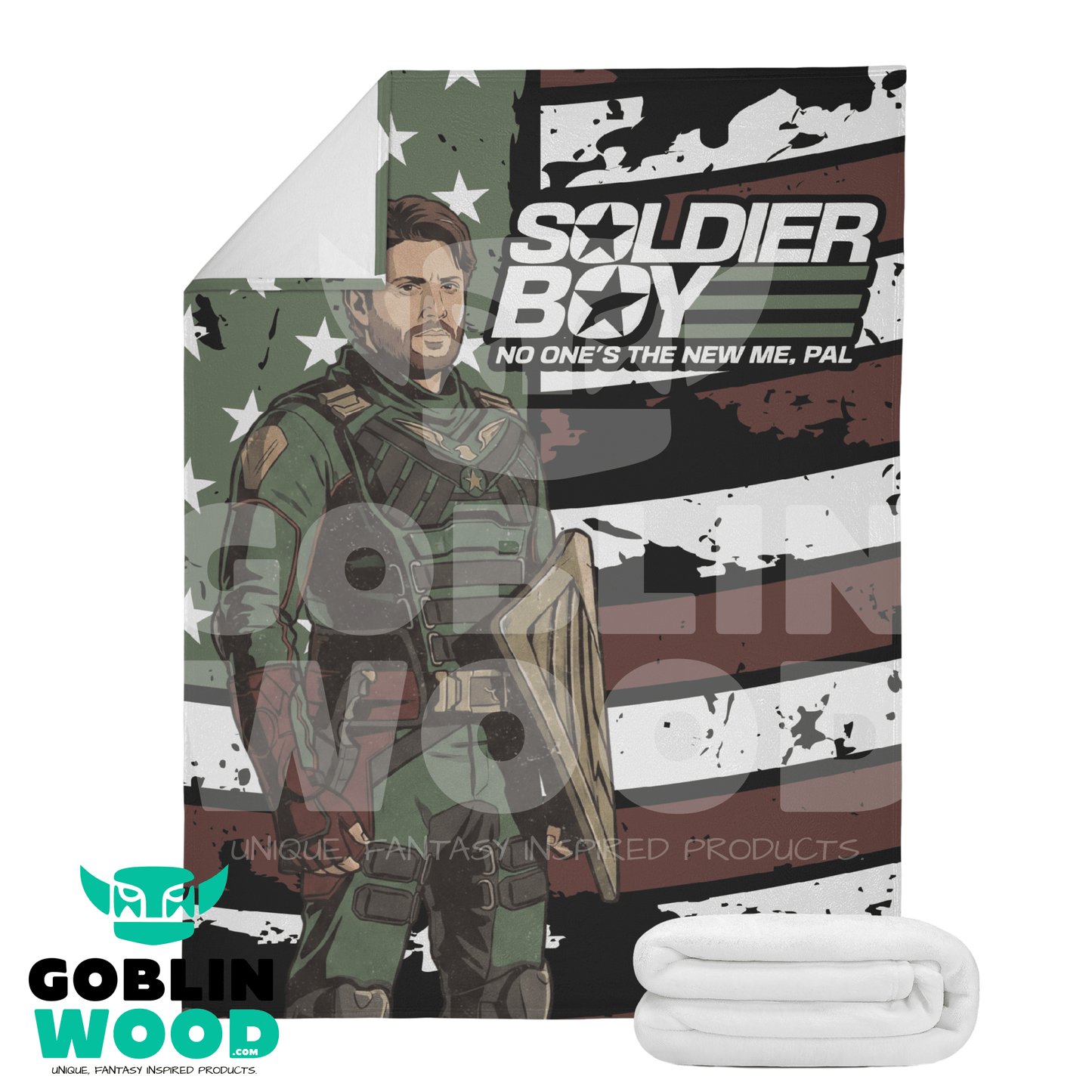 Soldier Boy (Flag) - Dual - Sided Stitched Blanket - The Boys Inspired - Goblin Wood Exclusive - Goblin Wood