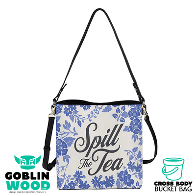Spill The Tea - AOP Cross Body Bucket Bag - Bridgerton Inspired - Goblin Wood Exclusive - Goblin Wood