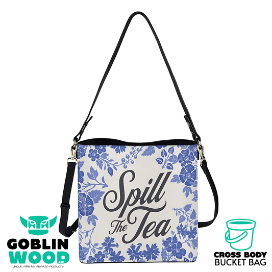 Spill The Tea - AOP Cross Body Bucket Bag - Bridgerton Inspired - Goblin Wood Exclusive - Goblin Wood
