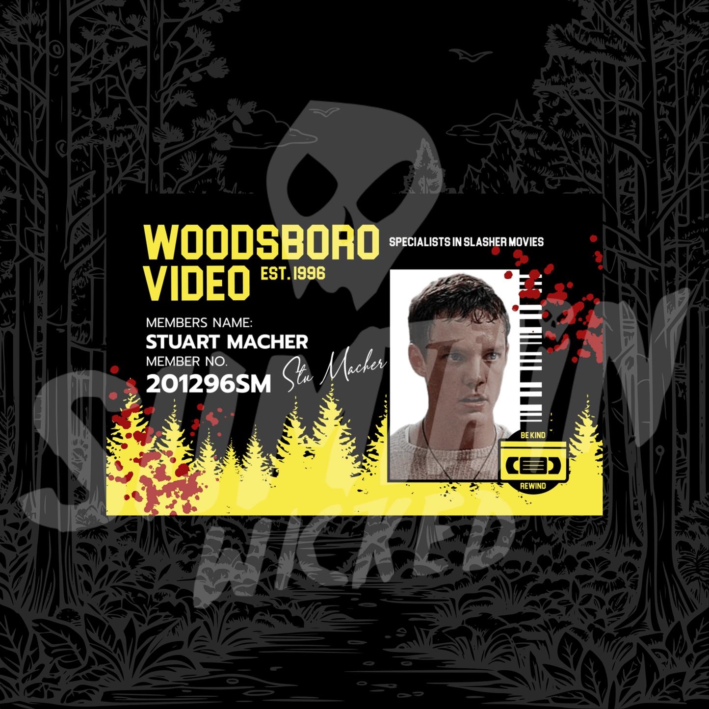 Stu Macher - Woodsboro Video Membership Card - Scream Inspired - Sumthin Wicked Exclusive - Goblin Wood