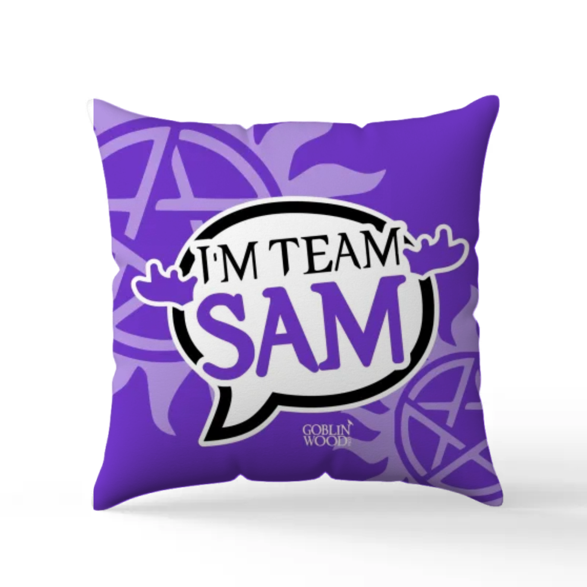I'm Team Sam! Speech Bubble Scatter Cushion - Supernatural Inspired - Goblin Wood Exclusive