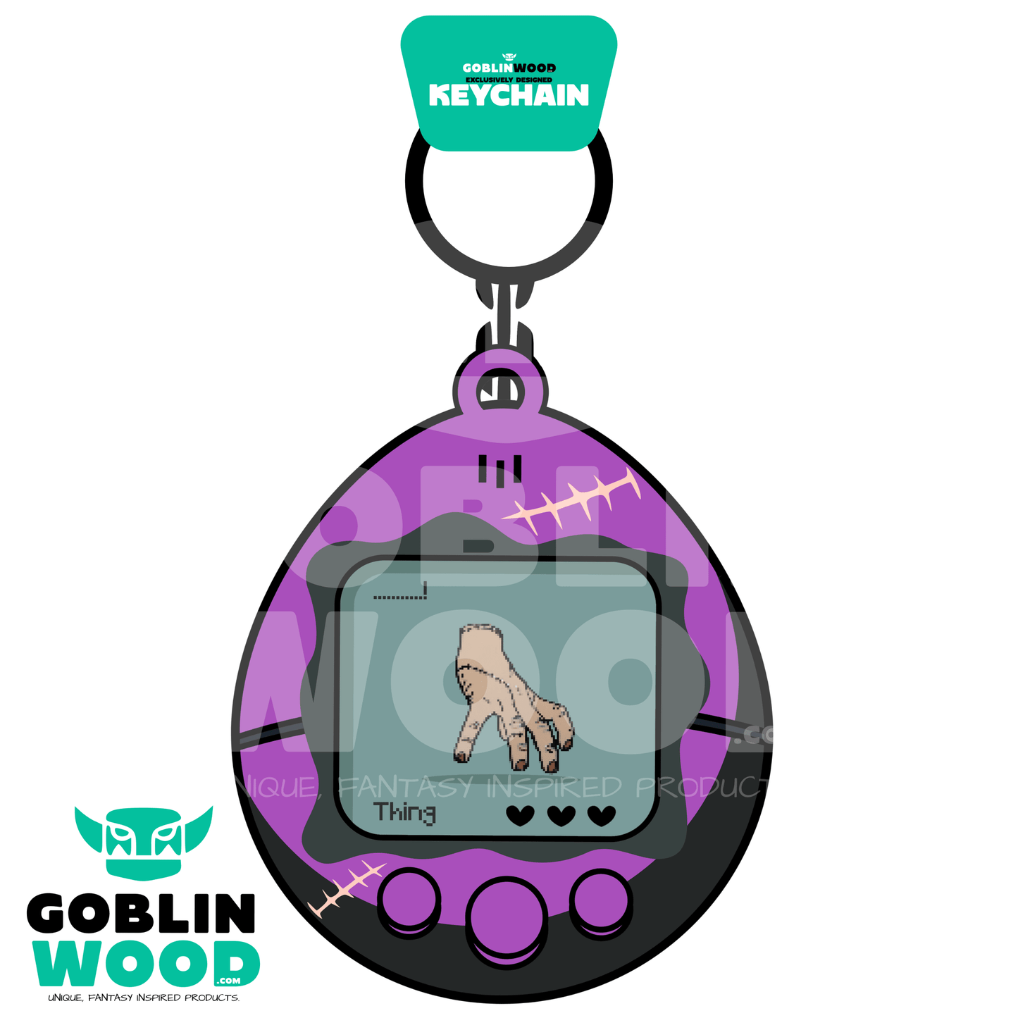 Thing - Acrylic Tamagotchi Style Keychain - Wednesday Inspired - Goblin Wood Exclusive - Goblin Wood