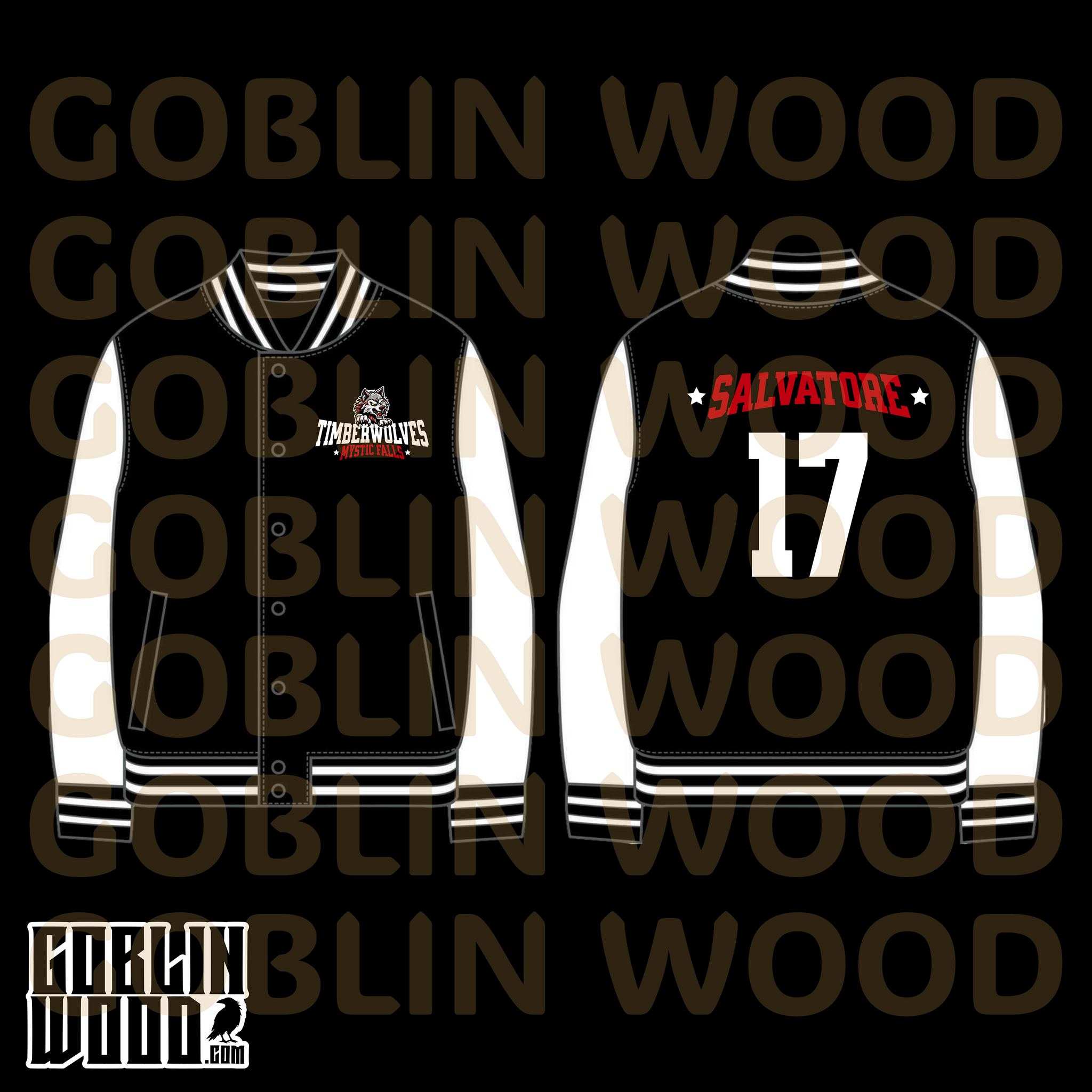 17 - Black Varsity jacket - TVD Inspired - Goblin Wood Exclusive