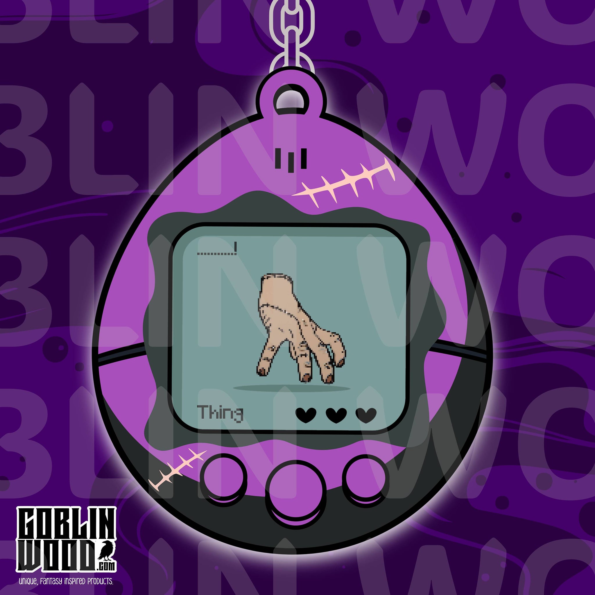Thing - Acrylic Tamagotchi Style Keychain - Wednesday Inspired - Goblin Wood Exclusive