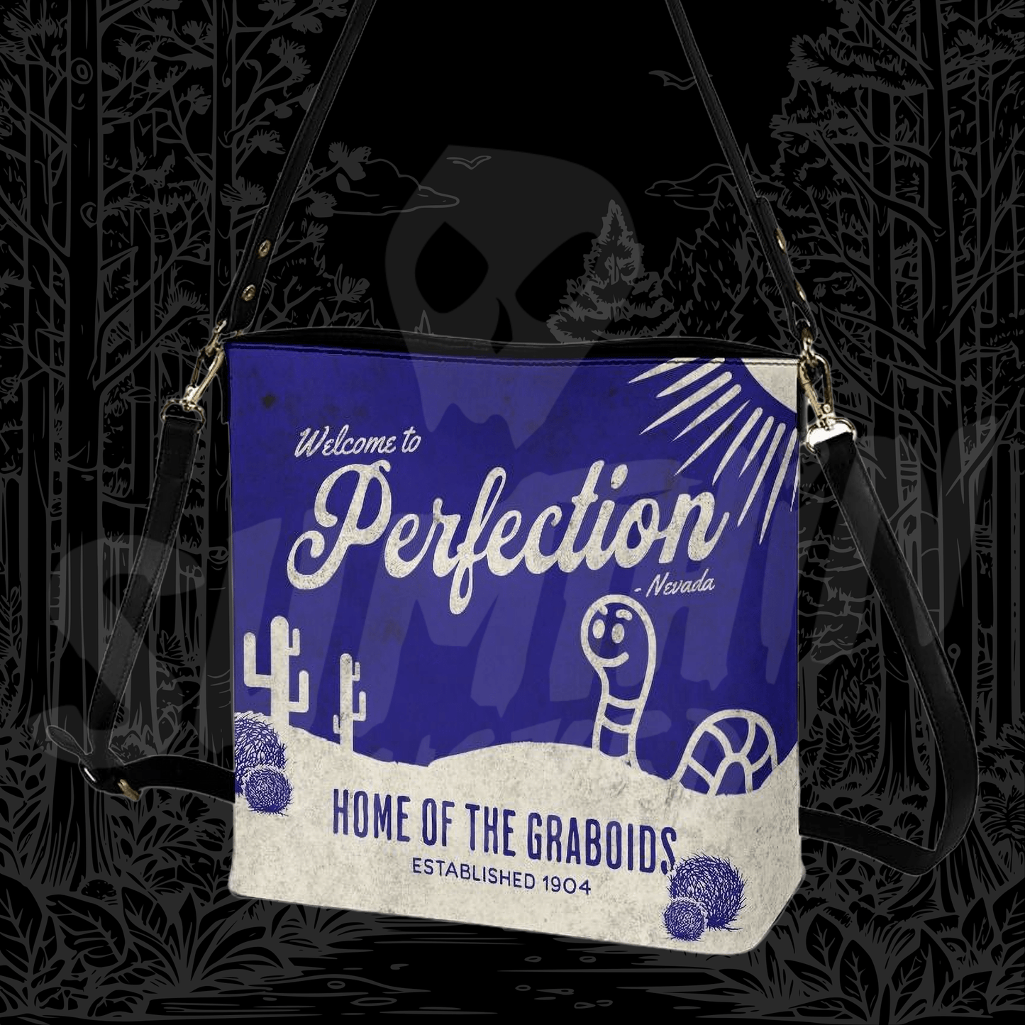 Welcome To Perfection - Cross Body Bucket Bag - Tremors Inspired - Sumthin Wicked Exclusive - Goblin Wood