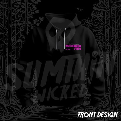 Woodsboro Video (Pink) - Black Rear Print Premium Hoody - Scream Inspired - Sumthin Wicked Exclusive - Goblin Wood